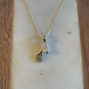 Sport Badminton Necklace Solid Sterling Silver Chain Badminton Pendant .925